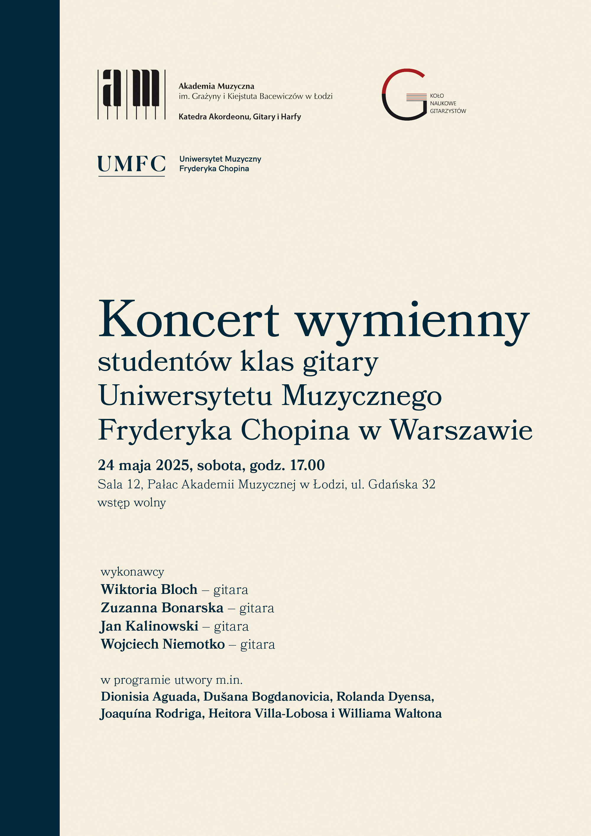 Koncert wymienny studentów  klas gitary UMFC w Warszawie